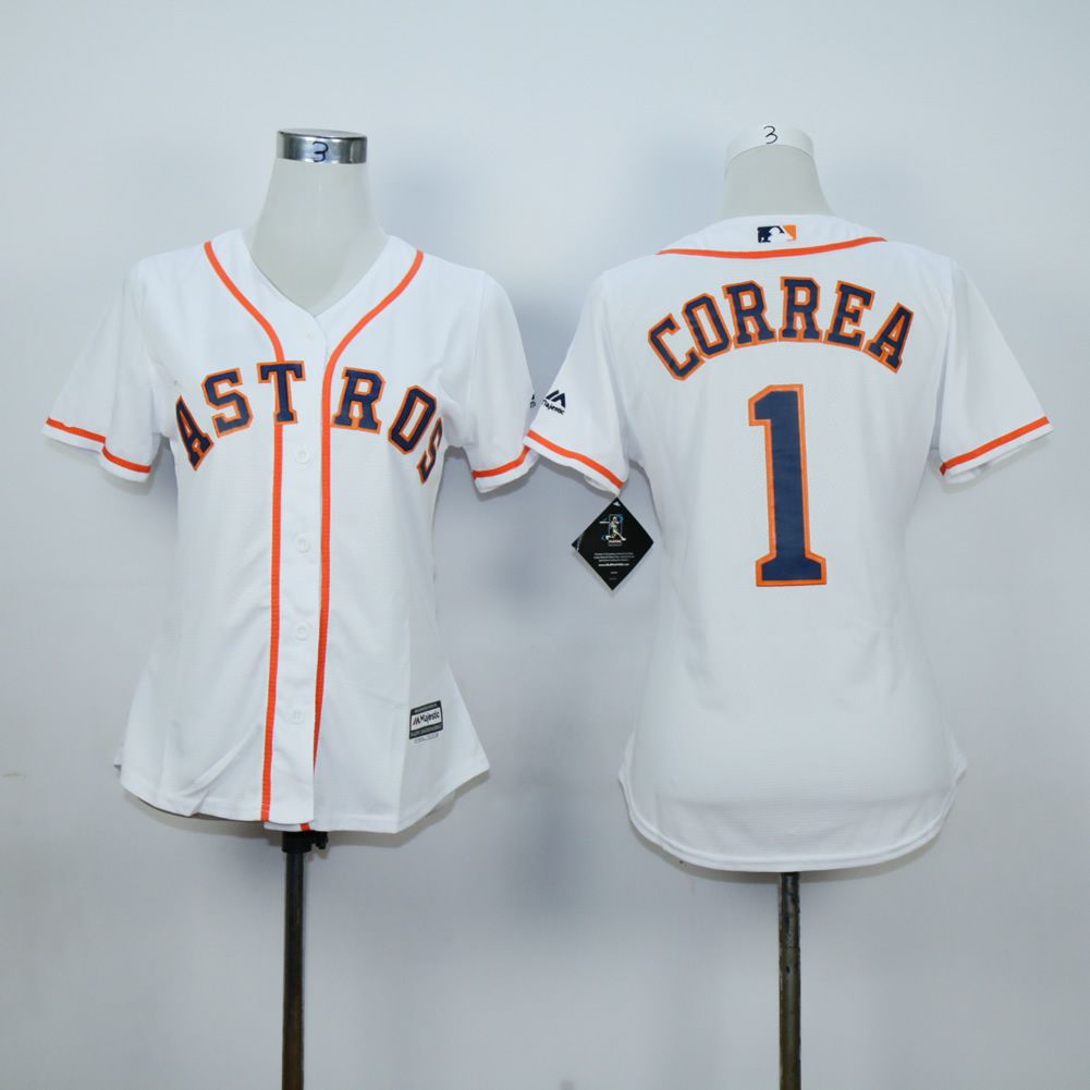 Women Houston Astros 1 Correa White MLB Jerseys